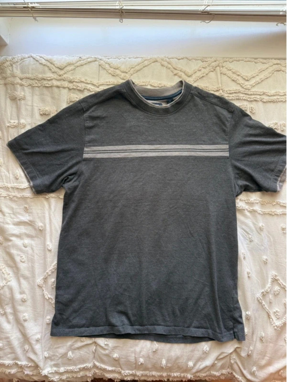 90s style stripped tee Gray Double Layer Stripe T-Shirt Size M